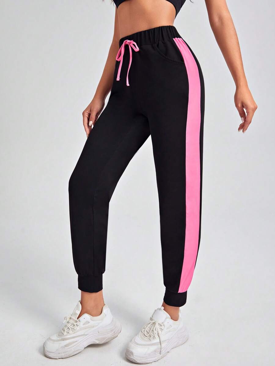 Yoga Trendy Quần Thể thao Nữ Túi Dây kéo Sọc bên Khối Màu - Nhiều màu - Xem 1