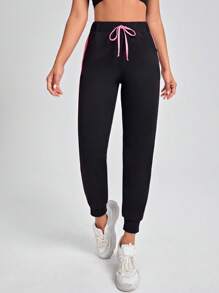Yoga Trendy Quần Thể thao Nữ Túi Dây kéo Sọc bên Khối Màu - Nhiều màu - Xem 5