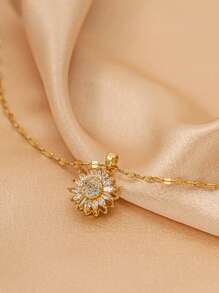 1Pc Thép Không Gỉ Thời Trang Đá Hoa Hướng Dương Vòng Cổ Cho Nữ Trang Trí Hàng Ngày - Vàng - Xem 3