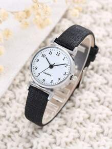 1pc Minimalist Round Pointer Quartz Watch & 1pc Bracelet - Black - View 3
