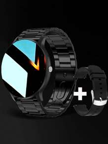 1入組黑色不銹鋼帶休閒心率檢測睡眠跟蹤卡路里計數器圓形錶盤智能手錶,與 iOS 兼容安卓 - 黑色 - 查看 1