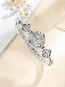 1入組水鑽裝飾石英表和5入組首飾套裝 - 銀色 - 查看 4