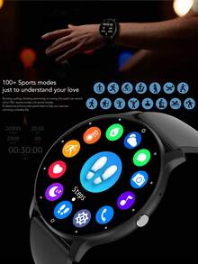 1入組黑色不銹鋼帶休閒心率檢測睡眠跟蹤卡路里計數器圓形錶盤智能手錶,與 iOS 兼容安卓 - 黑色 - 查看 5