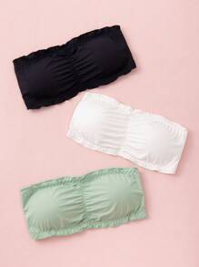 Tween Girl 3pcs Frill Trim Ruched Bust Tube Top - Multicolor - View 1