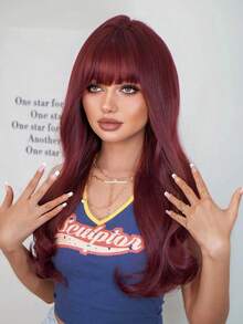 Tóc giả sóng toàn thân dài có tóc mái - Màu Đỏ Sâu - Xem 4