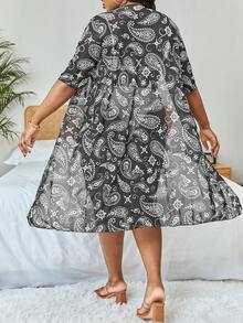 Plus Paisley Print Kimono - Black and White - View 2
