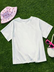 SHEIN EZwear 大碼素色圓領T恤 - 白色 - 查看 1