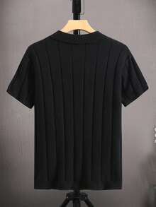 Manfinity Homme Men Quarter Button Ribbed Knit Top - Black - View 4