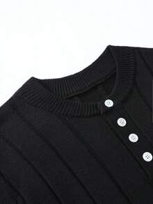 Manfinity Homme Men Quarter Button Ribbed Knit Top - Black - View 8