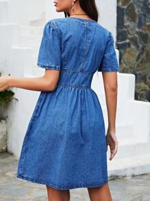 EMERY ROSE Button Through Denim Dress - Light Wash - View 2