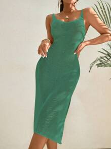 Vestido cover up unicolor de muslo con abertura - Verde - Ver 1