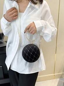 迷你圓形包黑色水鑽裝飾適合派對 - 黑色 - 查看 7