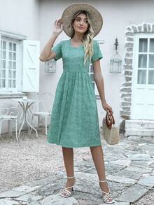 Allover Print Slant Pocket Dress - Green - View 4