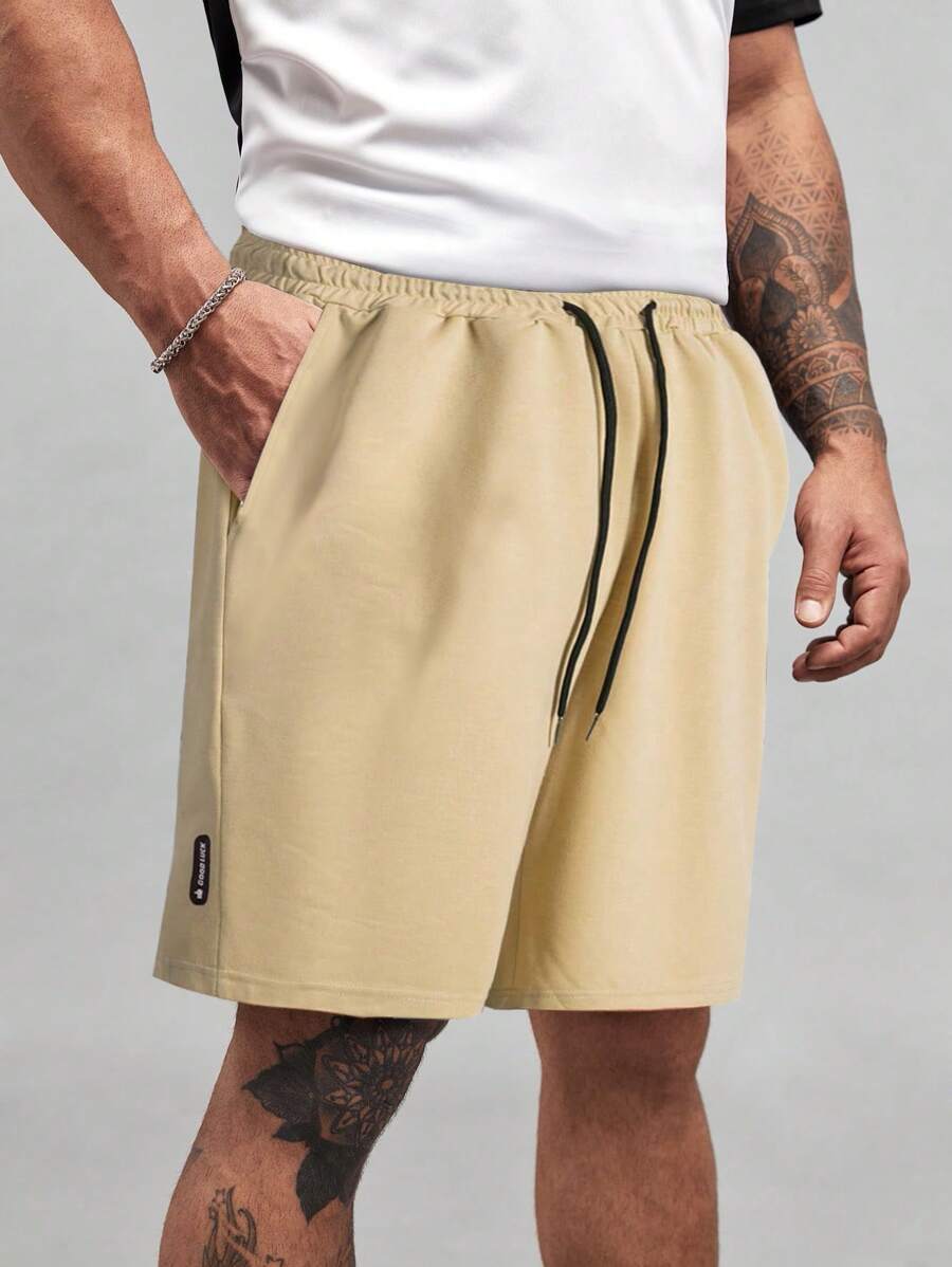 Manfinity Hypemode Men Plus Drawstring Waist Shorts - Khaki - View 1