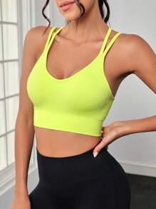 Easithlete Crisscross Back Sports Bra - Lime Green - View 1