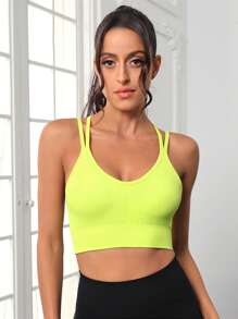 Easithlete Crisscross Back Sports Bra - Lime Green - View 3