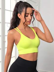 Easithlete Crisscross Back Sports Bra - Lime Green - View 4