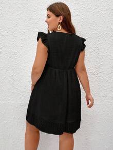 SHEIN Frenchy Plus Swiss Dot Ruffle Trim Dress - Black - View 2