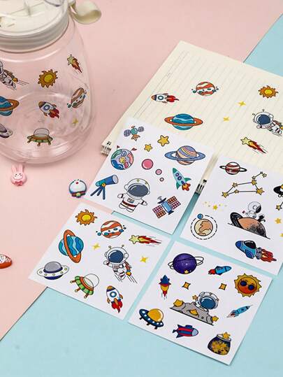 4入組卡通宇航員和星球圖案什錦貼紙可愛防水多用途裝飾貼紙適用於DIY工藝品、裝飾品、手帳