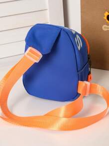 男孩字母圖案滌綸拉鍊單肩包 - 藍色 - 查看 4