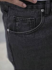 男士斜口袋直筒牛仔裤