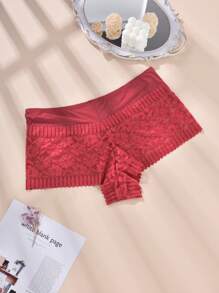 Plus Size Floral Lace Panty - Red - View 7