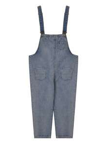 Petos mezclilla unicolor con bolsillo delantero crop - Azul lavado medio - Ver 2