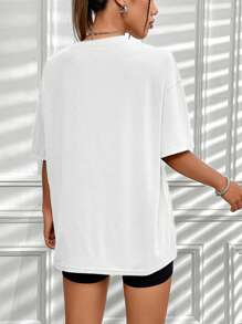 SHEIN Unity Car & Letter Graphic Drop Shoulder Tee - White - View 2