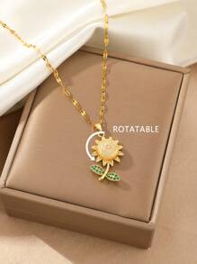 1入組魅力四射銅水鑽裝飾花朵墜飾項鍊適合女士日常裝飾 - 金黃色 - 查看 5