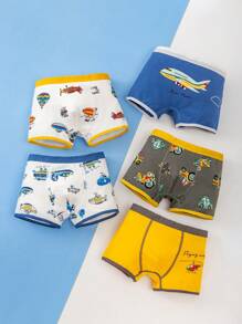 5pcs/Lot Letter, Game Machine & Multi-Color Printed Boxer Briefs For Tween Boys, Cartoon Street Style - Multicolor - View 1