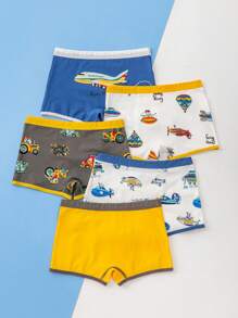 5pcs/Lot Letter, Game Machine & Multi-Color Printed Boxer Briefs For Tween Boys, Cartoon Street Style - Multicolor - View 2
