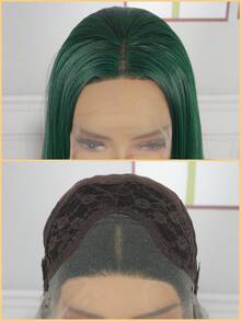 13*2.5蕾絲假髮黑色綠色真絲直筒合成假髮適合女士 - 墨綠色 - 查看 6