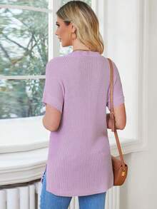 Áo dệt kim nữ Túi Chia màu trơn Giải trí - Màu tím - Xem 2