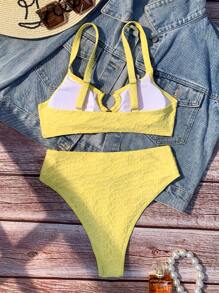 Swim Mod 素色鏤空比基尼泳裝 - 黃色 - 查看 2