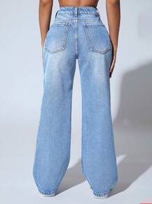 SHEIN PETITE Straight Leg Jeans - Light Wash - View 2