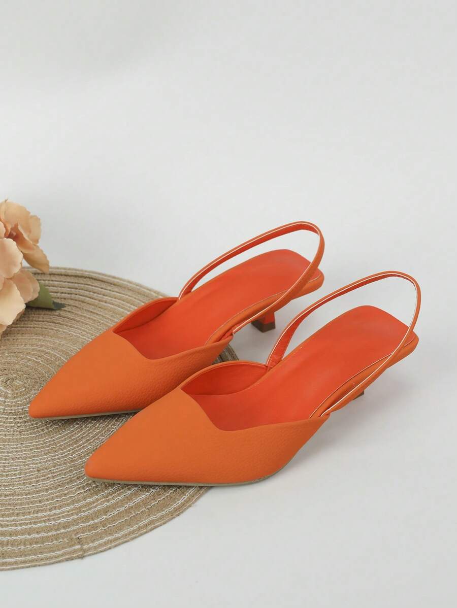 Women Point Toe Pyramid Heeled Pumps, Funky Orange Slingback Pumps