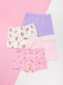 女孩4入組字母和獨角獸印花平角內褲 - 彩色 - 查看 2