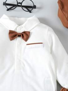 SHEIN 男嬰前蝴蝶結襯衫和背帶褲和帽套裝