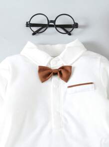 SHEIN 男嬰前蝴蝶結襯衫和背帶褲和帽套裝