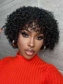 Halloween Costume Wig Short Curly Synthetic Wig With Bangs - Black - View 3