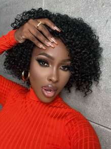 Halloween Costume Wig Short Curly Synthetic Wig With Bangs - Black - View 5