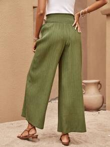 SHEIN LUNE Solid Wide Leg Trousers - Green - View 2