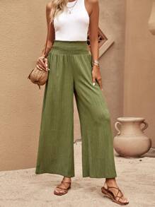 SHEIN LUNE Solid Wide Leg Trousers - Green - View 4