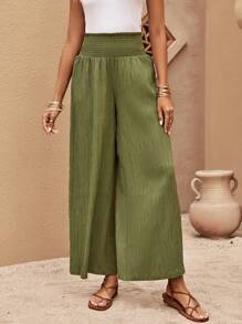 SHEIN LUNE Solid Wide Leg Trousers - Green - View 5