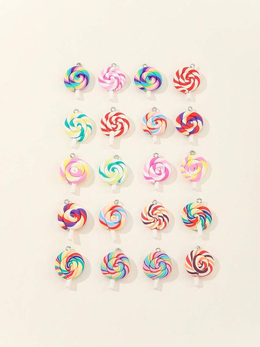 20入組微型聚合物粘土棒棒糖DIY首飾吊墜 - 彩色 - 查看 1