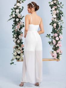 SHEIN Belle 高衩吊帶連體褲 - 白色 - 查看 2