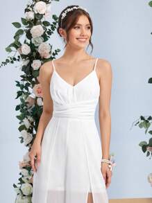 SHEIN Belle 高衩吊帶連體褲 - 白色 - 查看 4