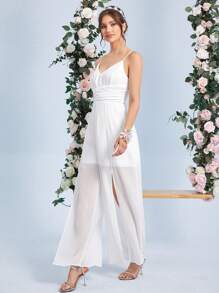 SHEIN Belle 高衩吊帶連體褲 - 白色 - 查看 5