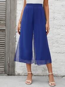 SHEIN Essnce 素色闊腿褲 - 藍色 - 查看 1
