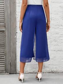 SHEIN Essnce 素色闊腿褲 - 藍色 - 查看 2